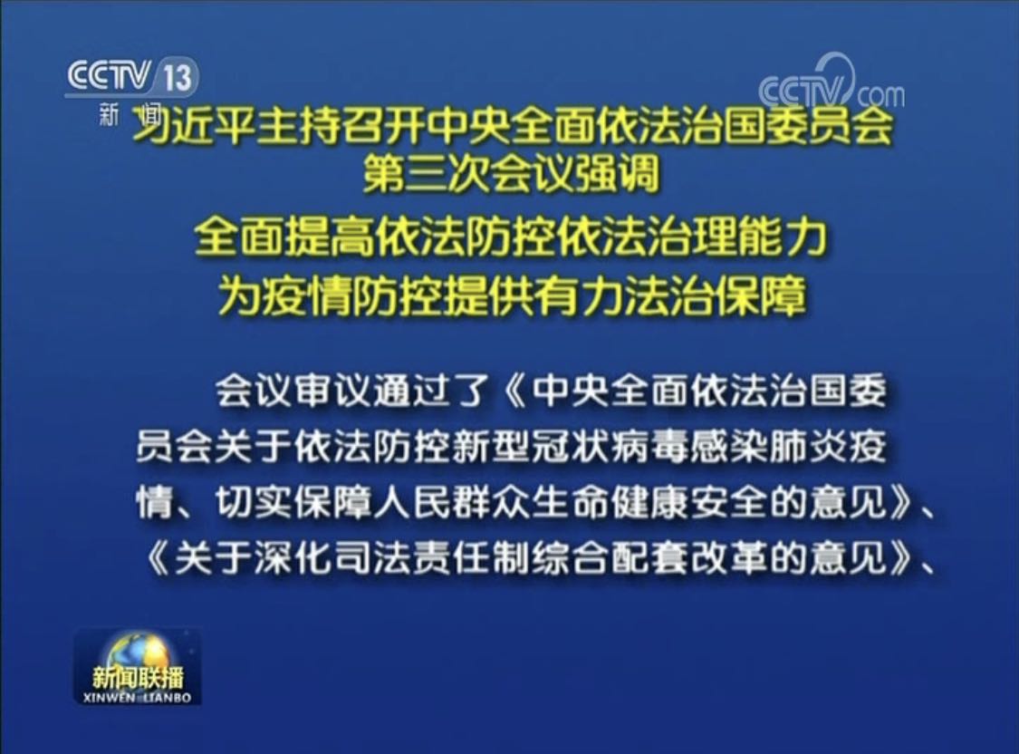 習(xí)近平主持召開中央全面依法治國委員會(huì)第三次會(huì)議強(qiáng)調(diào)  全面提高依法防控 依法治理